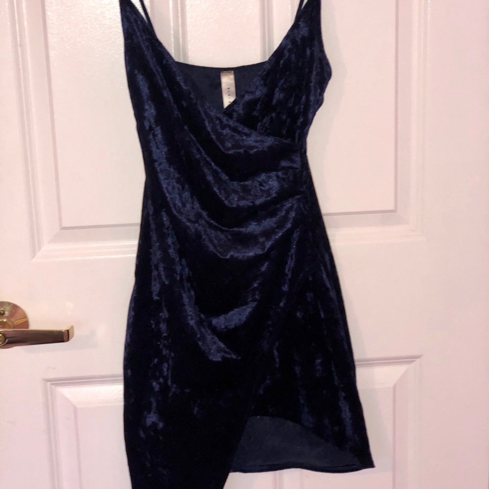 Blue Blush Velour Mini-Dress- Navy